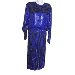 Gigi's Closette Glenview‎ Vintage Fully Sequined Midi Dress~ M~ 100%Silk